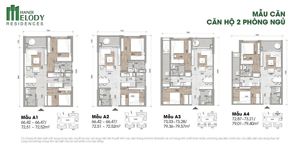 thiết kế căn hộ 2 phòng ngủ ha noi melody residences